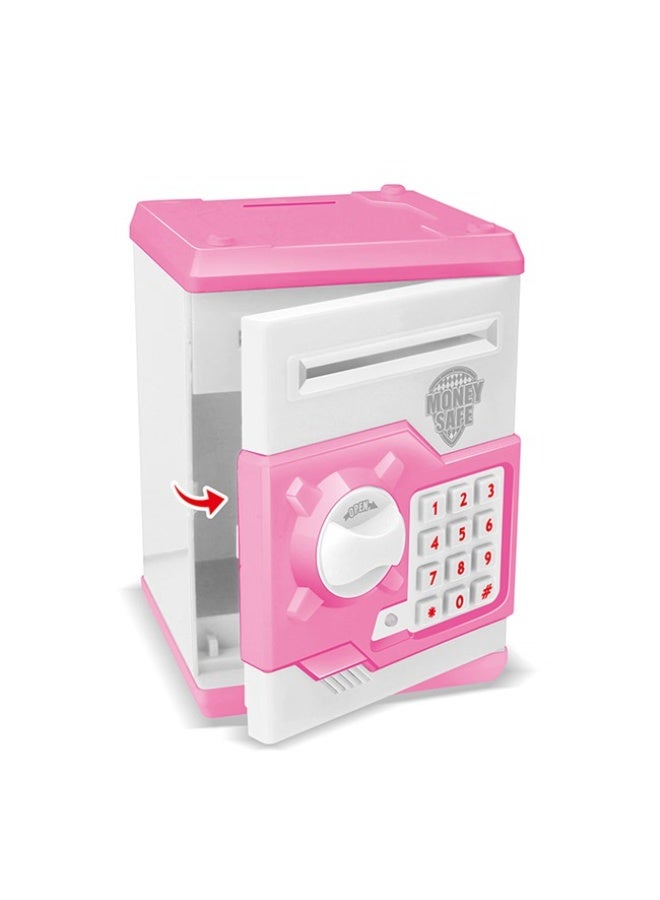The Toys Home صندوق ادخار إلكتروني للأطفال على شكل ماكينة صراف آلي، مزود بقفل كلمة مرور مكون من 4 أرقام، فتحة تلقائية للفواتير والعملات المعدنية، صندوق آمن باللونين الوردي والأبيض، هدية رائعة للأولاد والبنات (أبيض-وردي) - Image 1